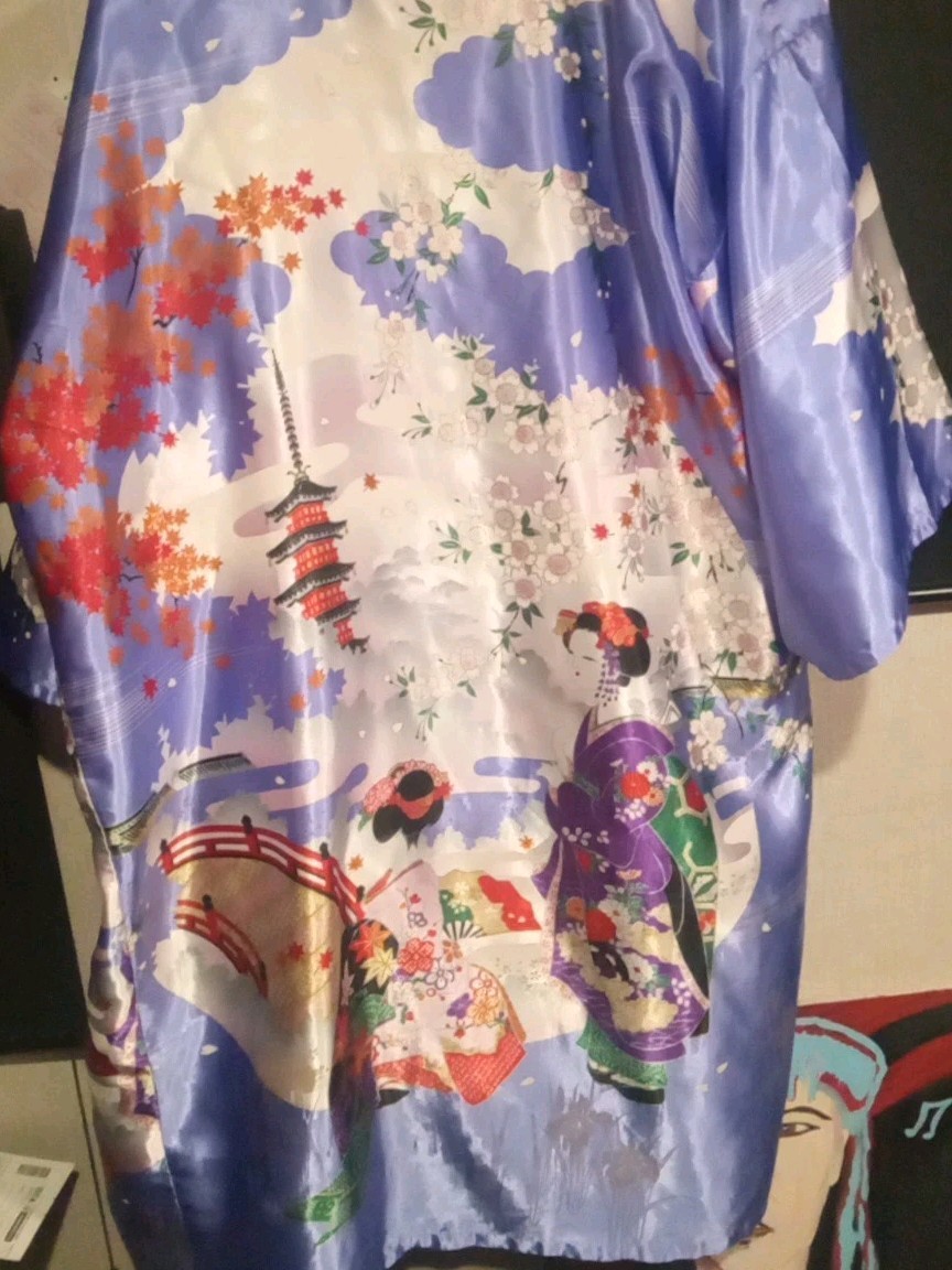 Kimono Robe Floral Large+Multicolor Loungewear Wrap-Around Polyester Japan Sz 42