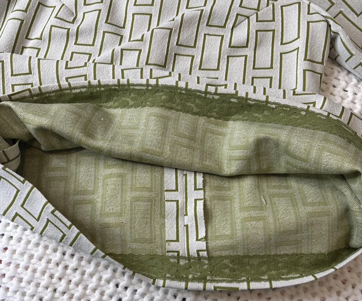 Vintage Structured Shift Dress, 3/4 Sleeve, Mod Print Cream And Green Size Small