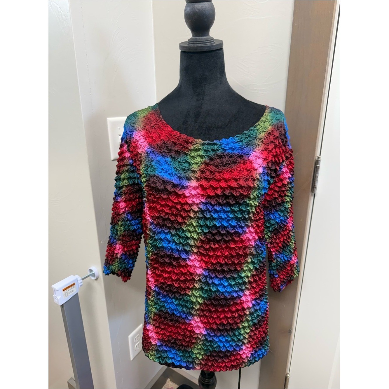 Vintage Periscope Popcorn Shirt Stretch OSFM Rainbow Y2K Grunge Tunic 3/4 Sleeve