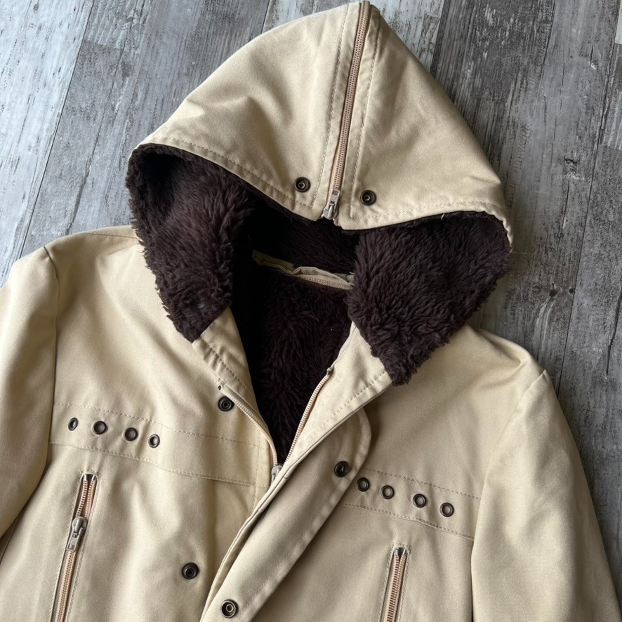 Vintage 70s 80s Cortefiel Parka Coat Unisex Size 50 Faux Fur Lined Belted Hooded