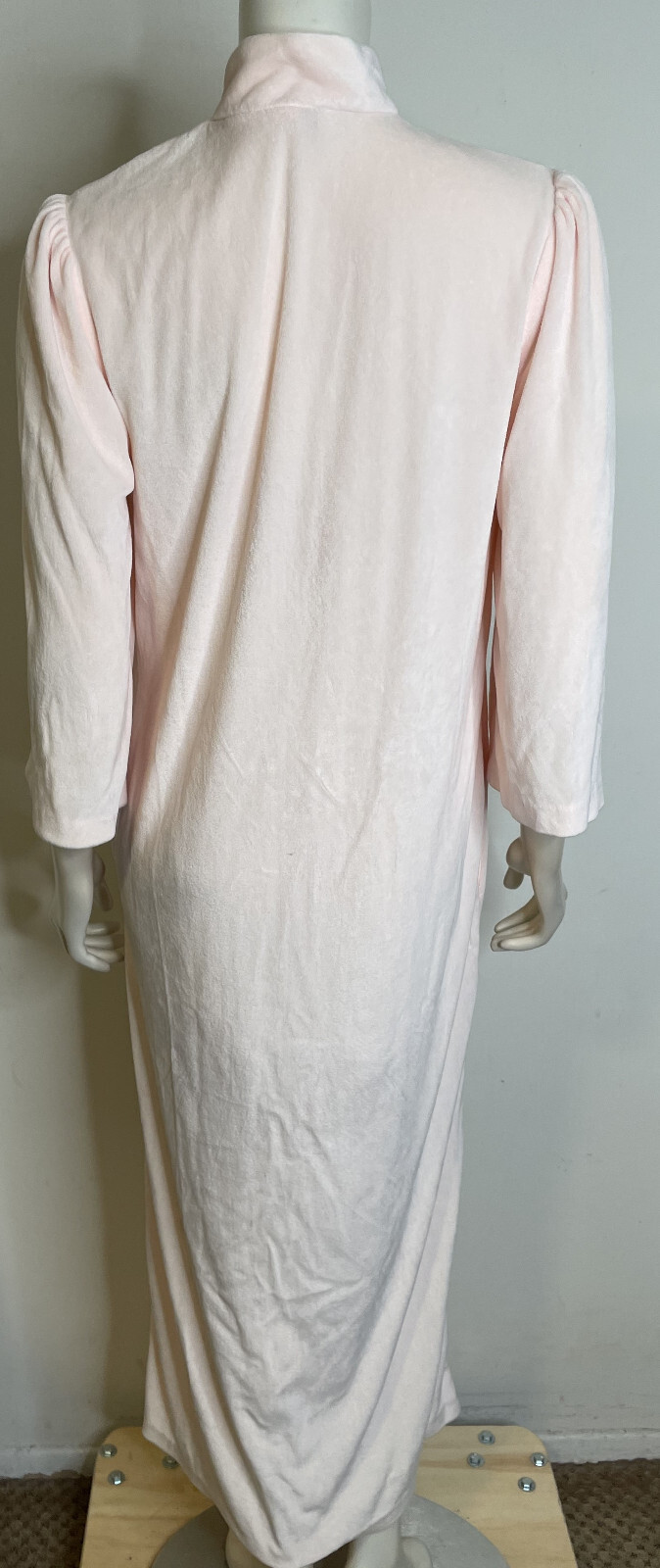 Vintage Saks Fifth Avenue Pink Velour Long Robe SP Petite Diamond Tea Gown Hole