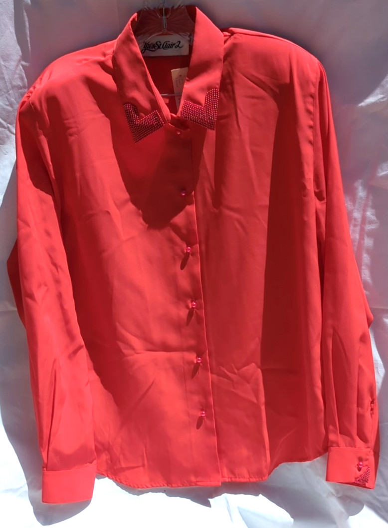 Yves St Clair 2 Red Blouse Decorative Beading Long Sleeve Sz 18W/38 VINTAGE NWT