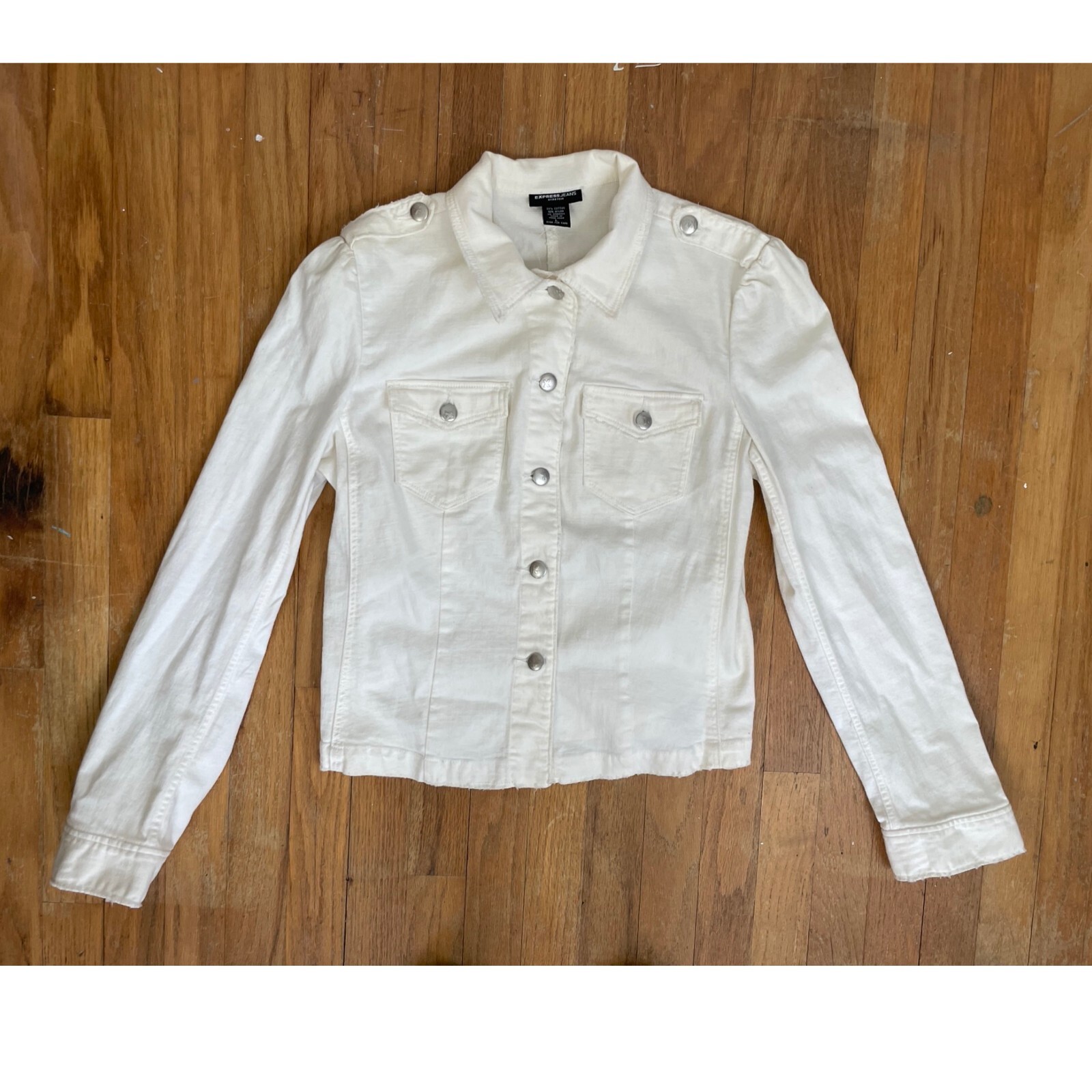 Vintage White Denim Jacket 1990s Express Cotton Slightly Distressed Size Medium