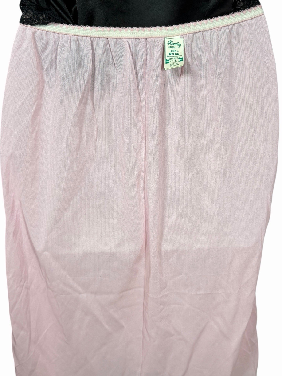 Pink Skirt Half Slip W/ Floral Embroidery & Lace Trim Vintage 60s/70s Coquette L