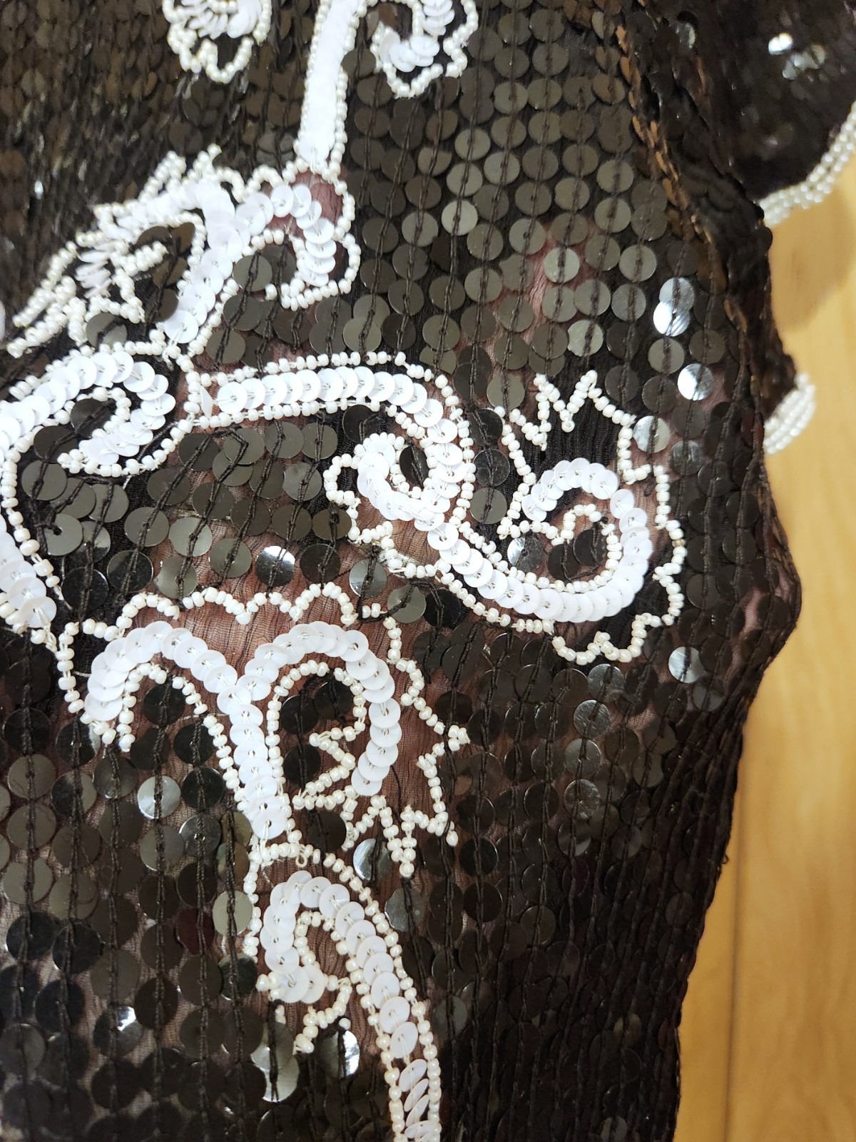 Vintage Royal Feelings Silk Blouse Womens XL Beaded Sequins Floral Design Top