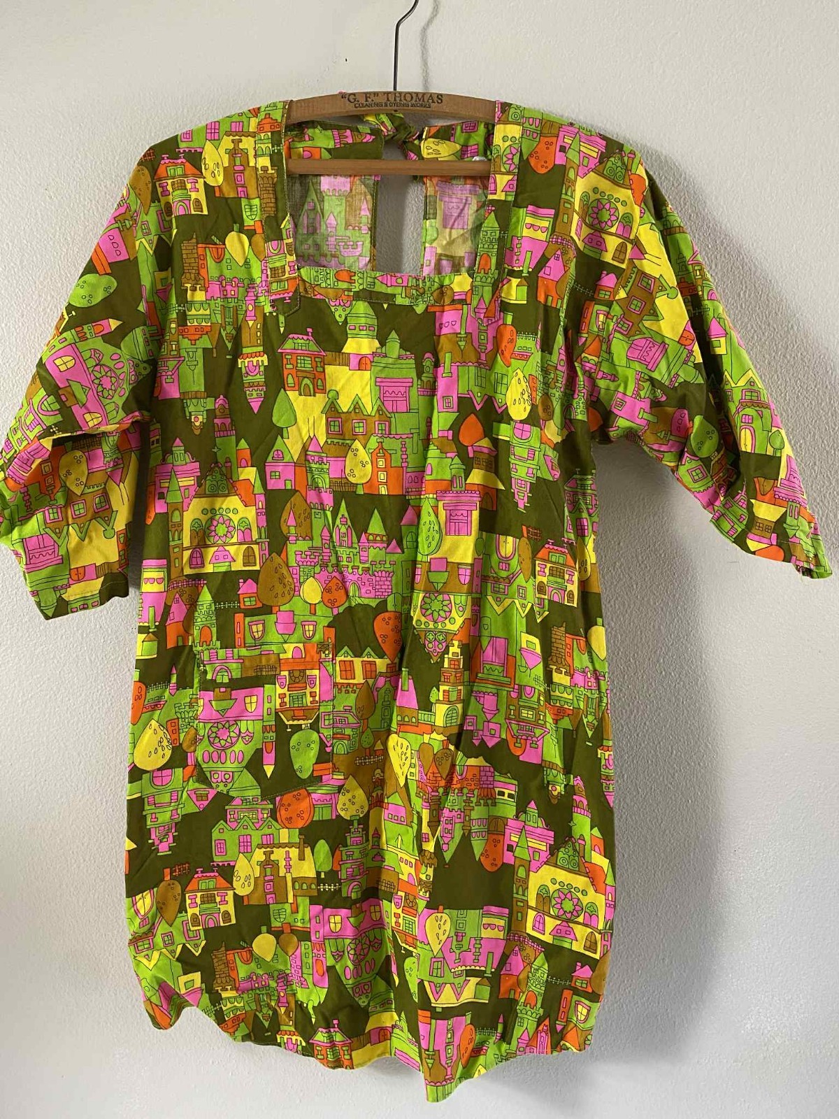Design House Japan Vintage 70s Mod Artist Smock Apron Dress Psychedelic
