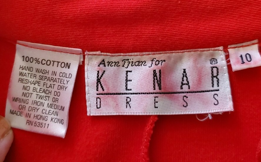 Vintage 1980s Christmas Red Dress Long 100% Cotton Sz 10 Silver Button Ann Tjian