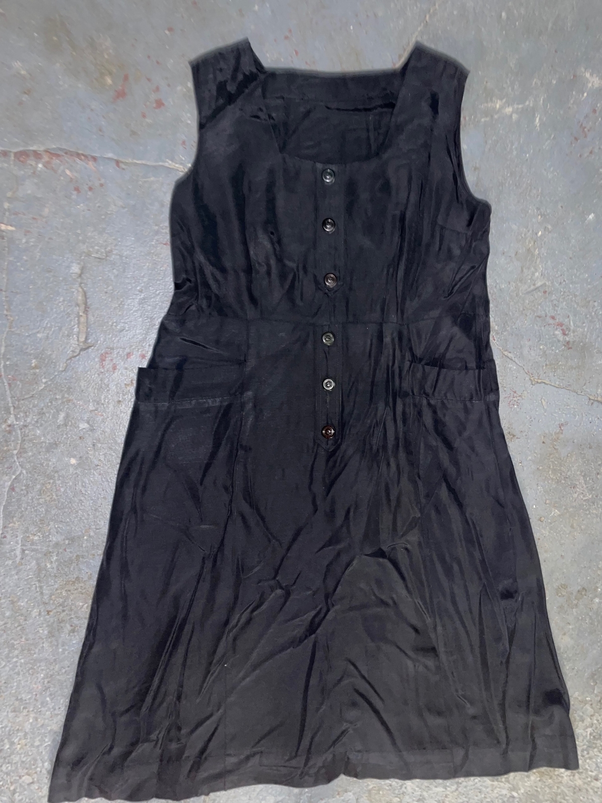 VTG 50S WOMENS LARGE BLACK BUTTON SIDE ZIP RAYON DRESS