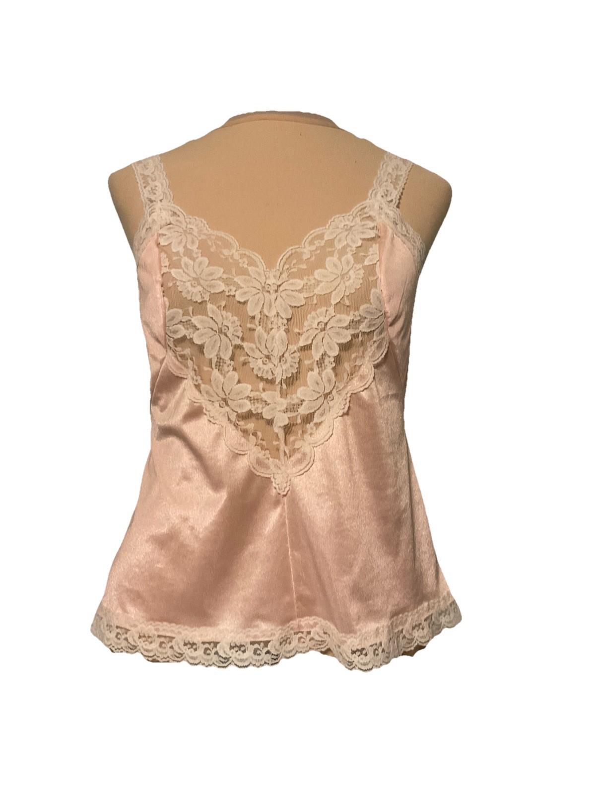 Vtg Lady Cameo Pink Silky Nylon & Lace Bust Cami Top Camisole Woman’s Large USA