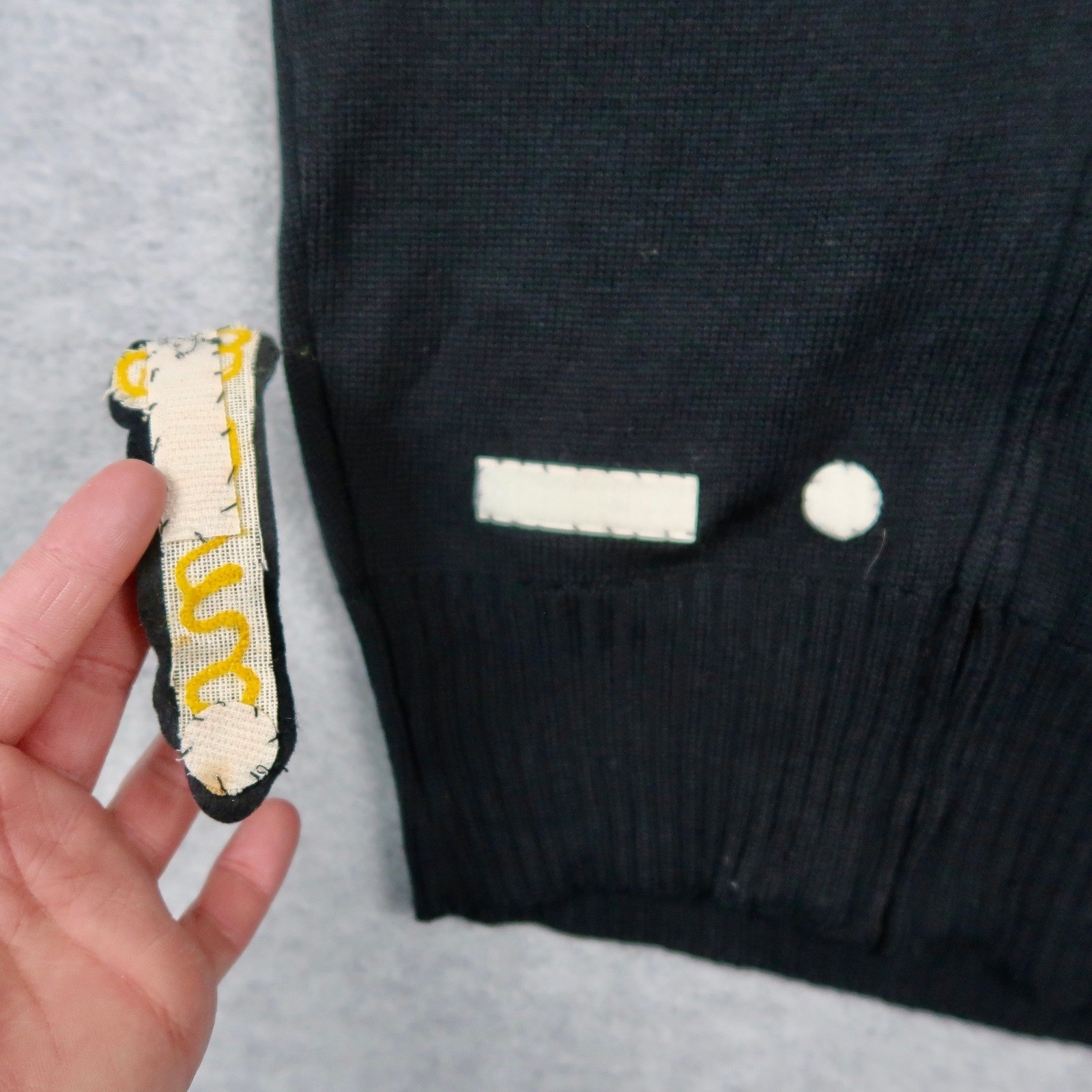 Vintage 70s Lasley Knitting Co Wool Full Zip S Sweater Black Yellow Stripe Talon