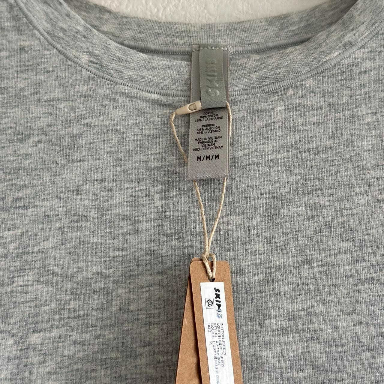 Skims Cotton Jersey Long Sleeve T-Shirt in Light Heather Grey | Size M Medium