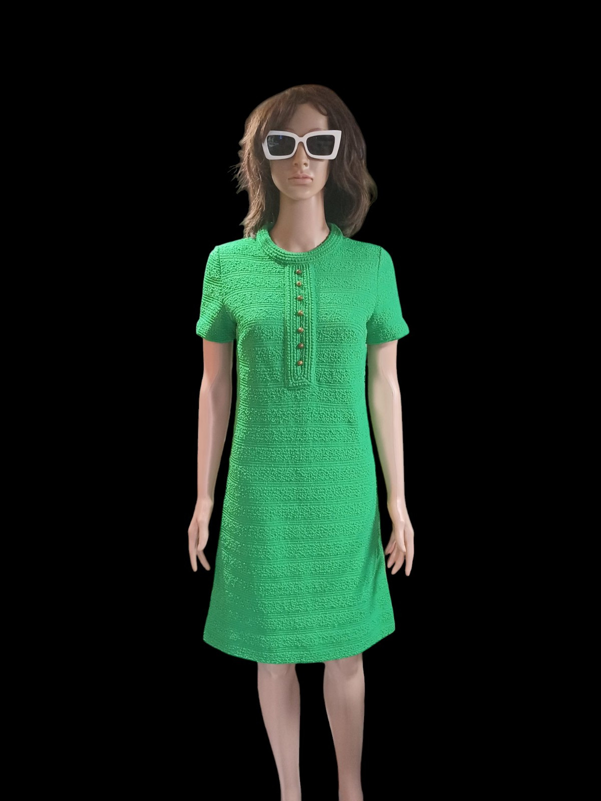 True Vintage Mid-century 1960s 1970s Polyester Double Knit Dress Mod MCM S/M