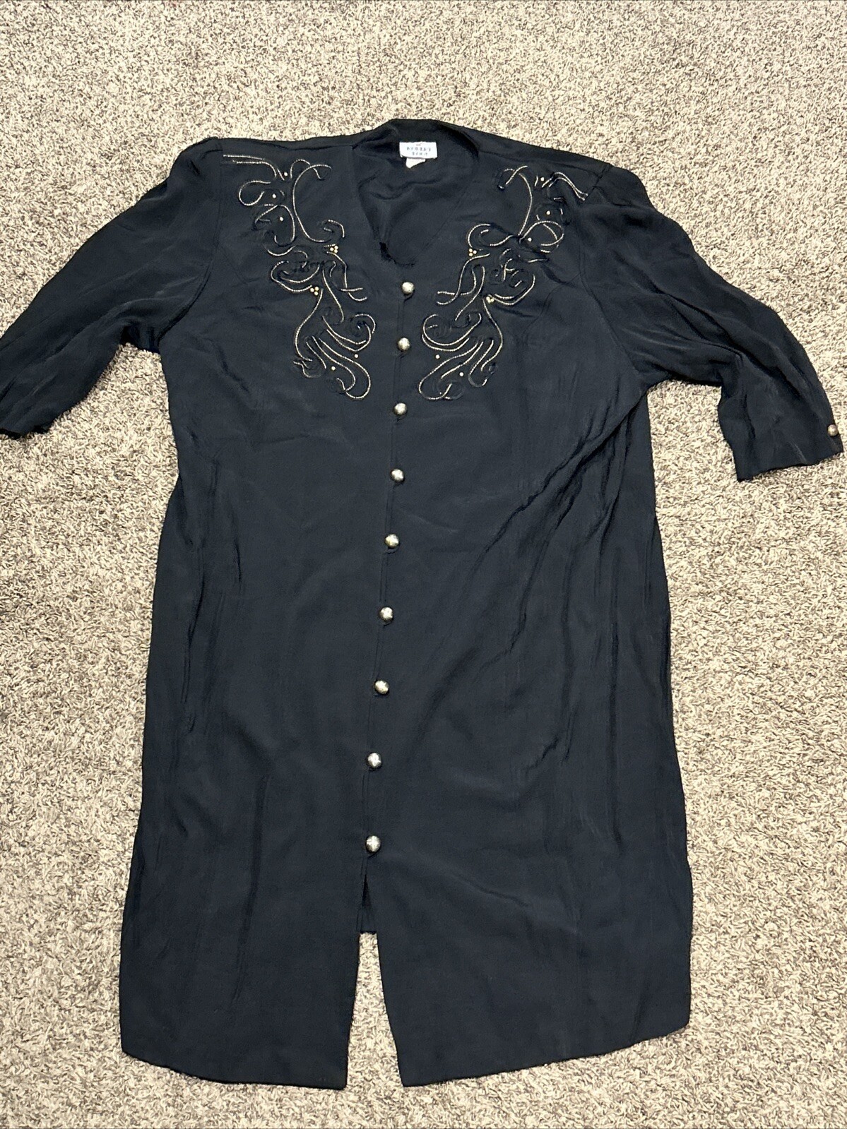 Vtg Robert Too Dress Women’s Size 34W Black USA Made Rayon Blend Button Up B18