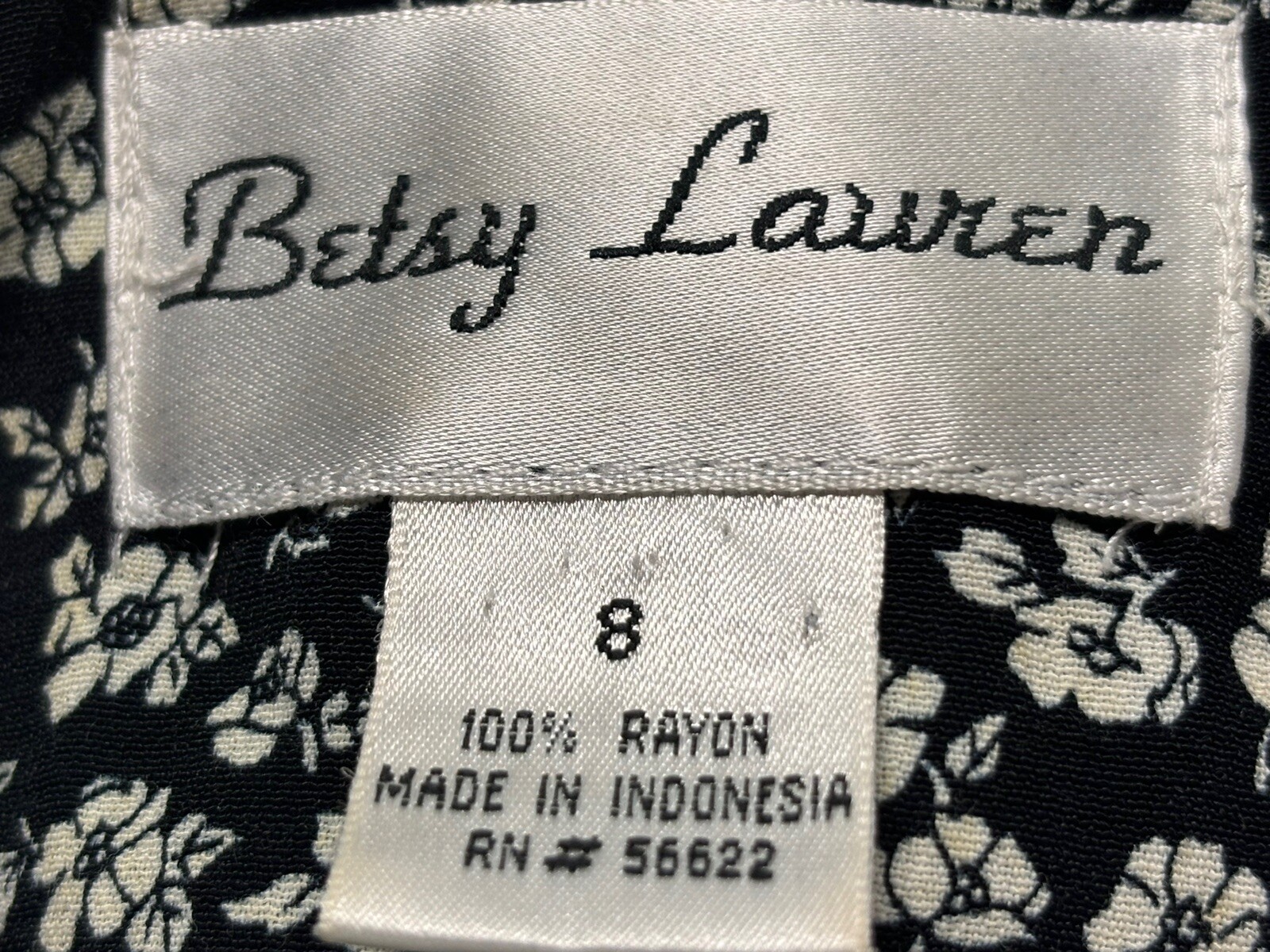 Vtg Betsy Lauren Ditsy Floral Midi Dress Sz 8 Black White Grunge Ruffle 90s