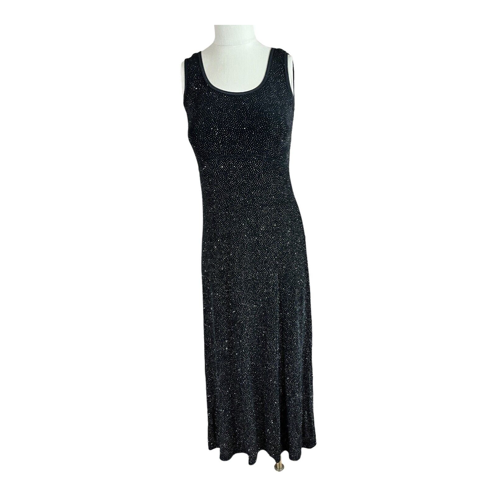 Vintage Miss Ashlee Black Glitter Maxi Dress Sleeveless Long Gown WOMEN’S SMALL