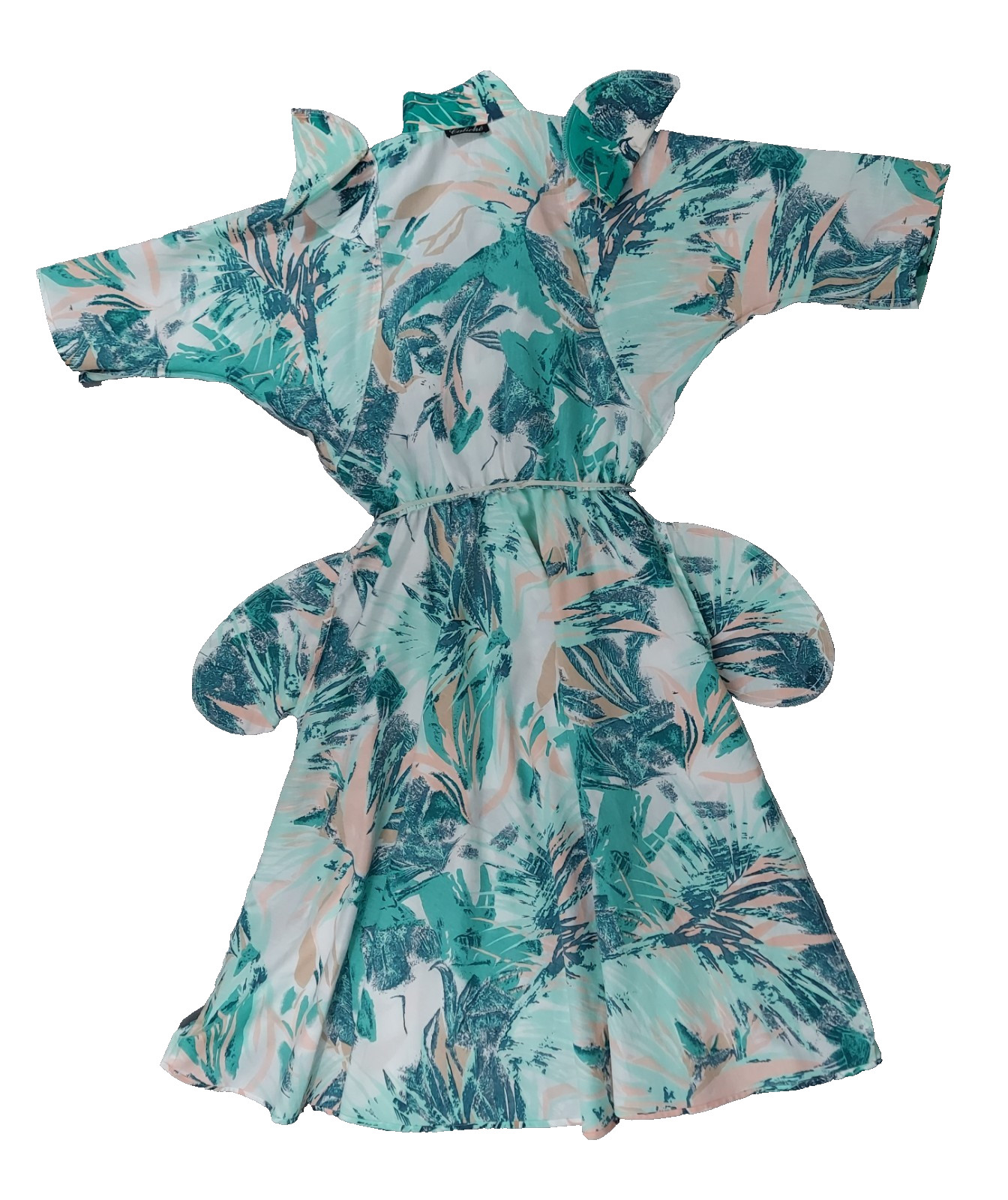 Vintage 80s Caliche Abstract Shirt Dress Belted Teal Button Front Midi Sz 8
