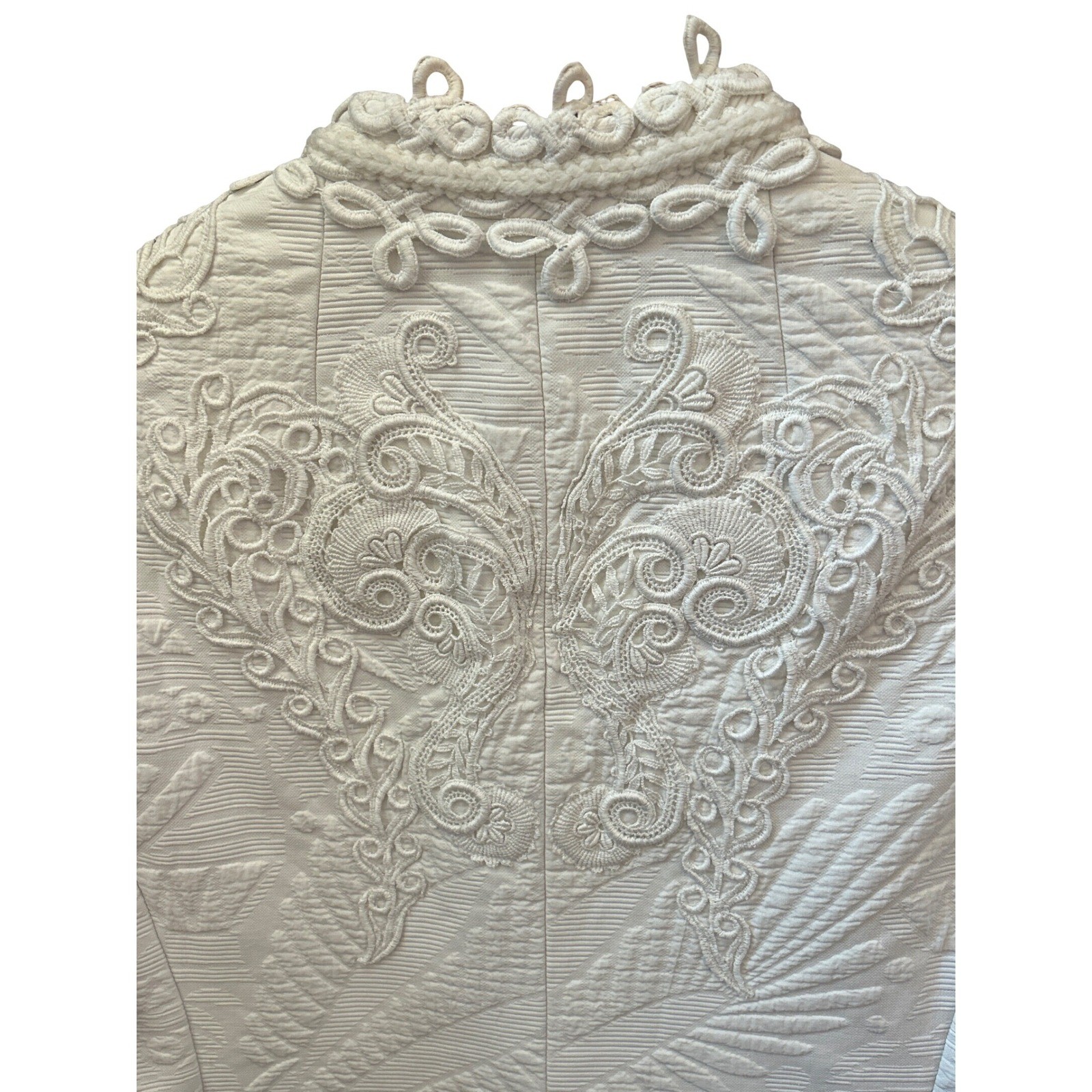 Vintage 1960s White Quilted Trapunto Soutache Long Coat Regencycore Romantic