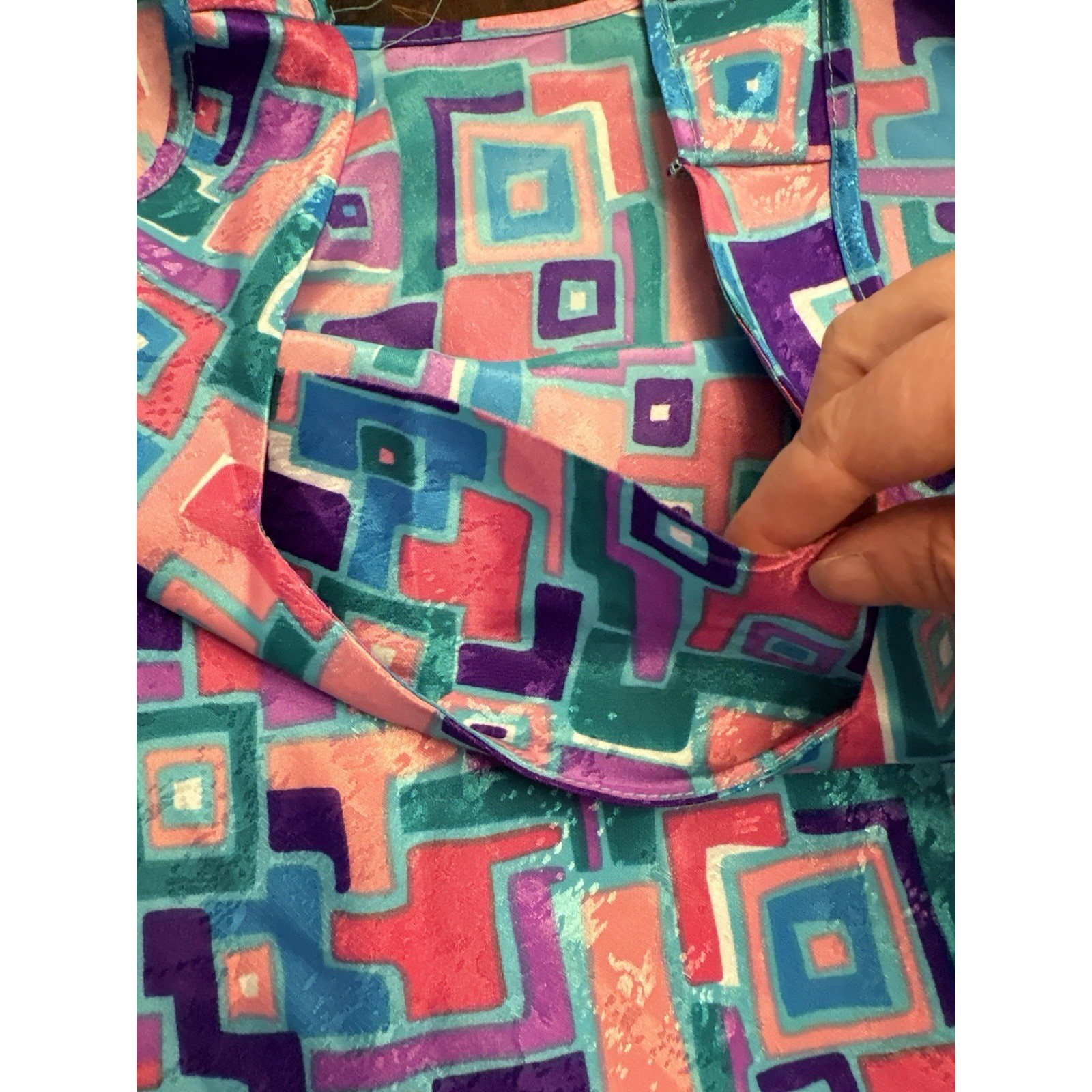 Vintage Geometric Abstract Print Tank Top Pink Purple Teal Sleeveless Shell