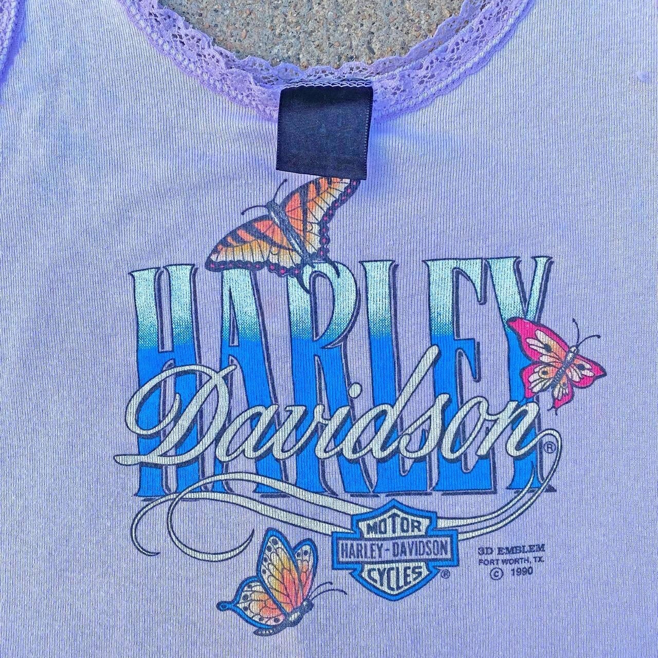 Vintage 1990s Harley Davidson 3D Emblem Pastel Lilac Butterfly Lace Cami Tank