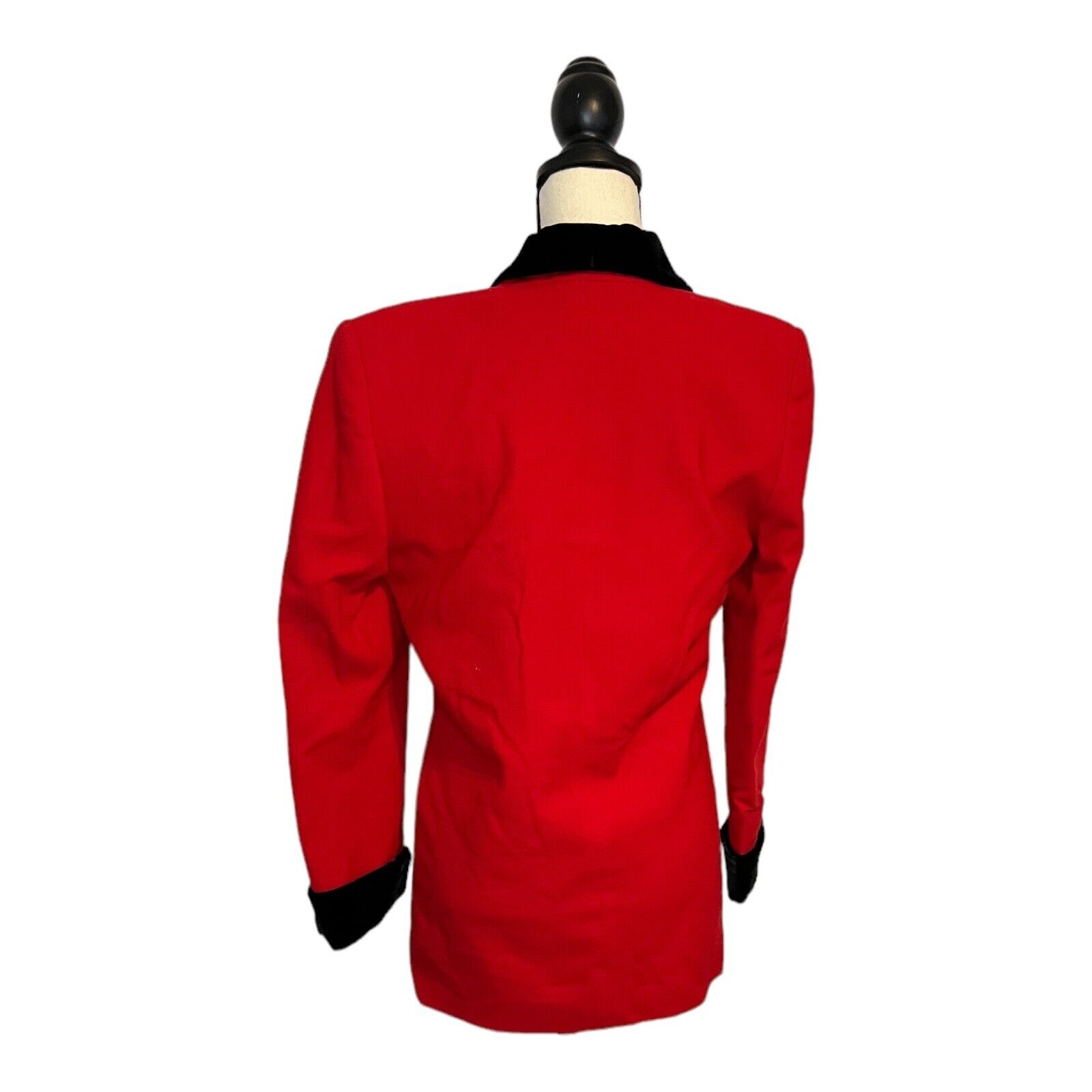 Vintage Valerie Stevens Red Wool Blazer Womens 2 Black Velvet Trim Jacket