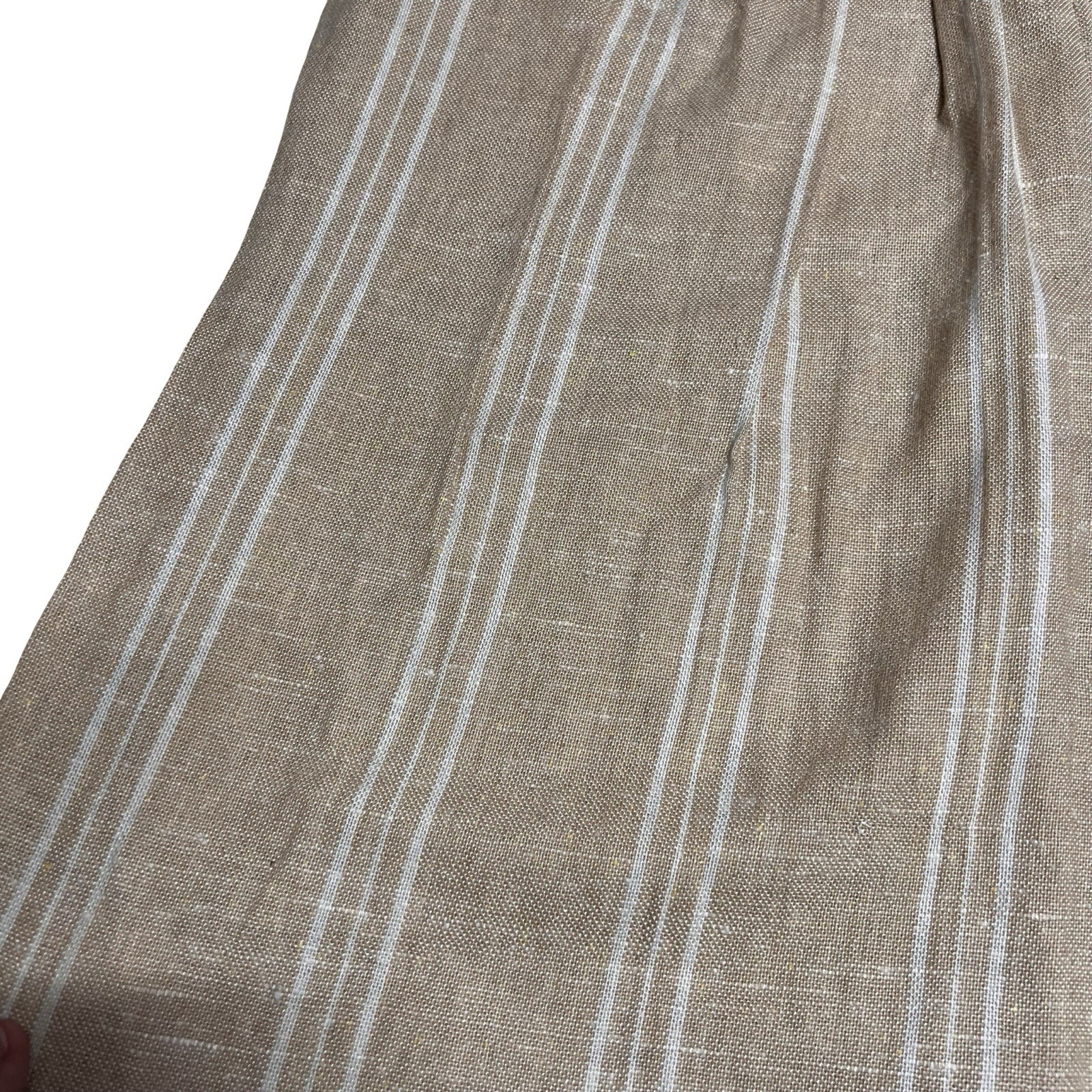 Vintage 70s Counterparts Tan & White Striped Linen Blend Tuck Pleat Skirt Sz S
