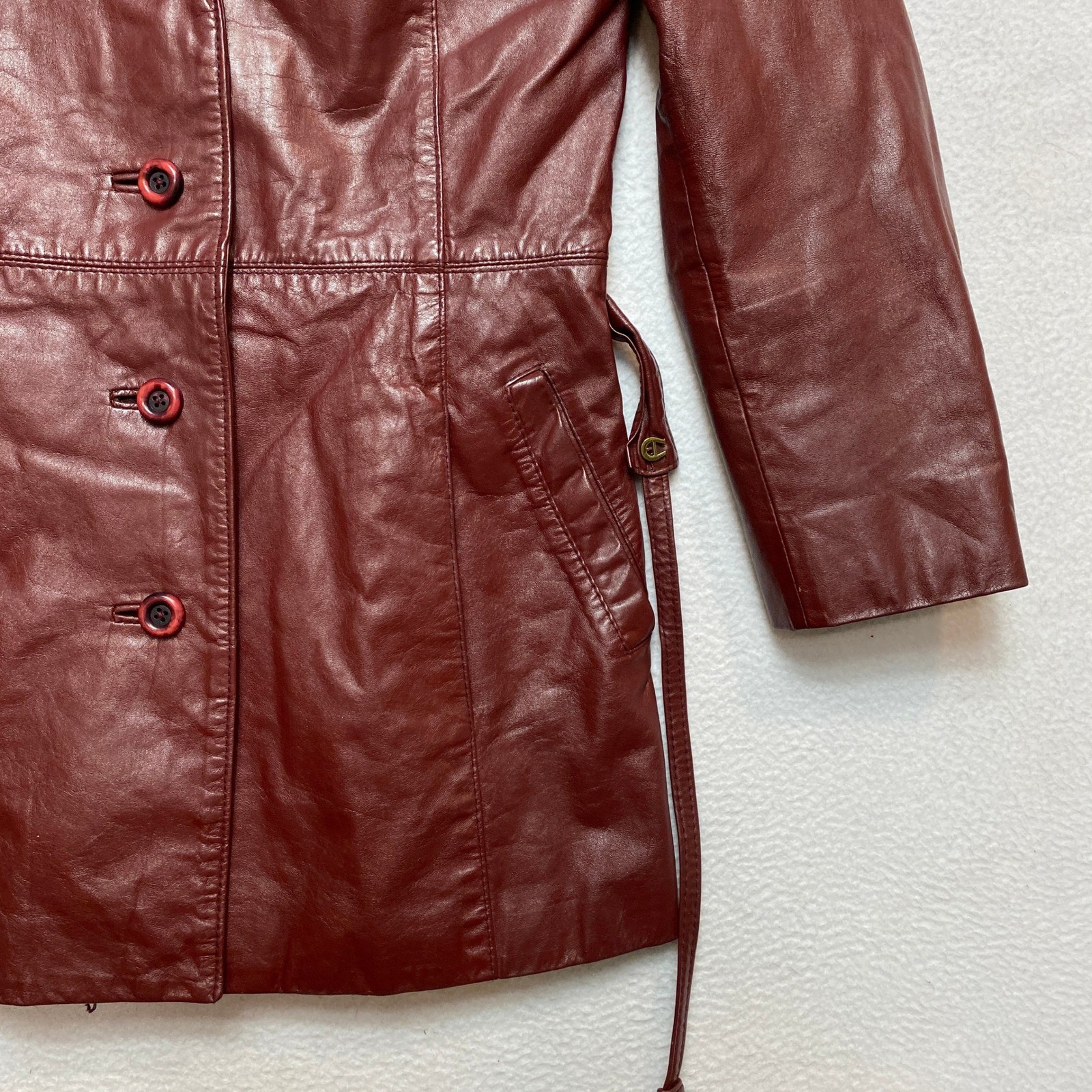 VINTAGE Etienne Aigner Blazer Jacket Womens Medium Red Button Front Belted