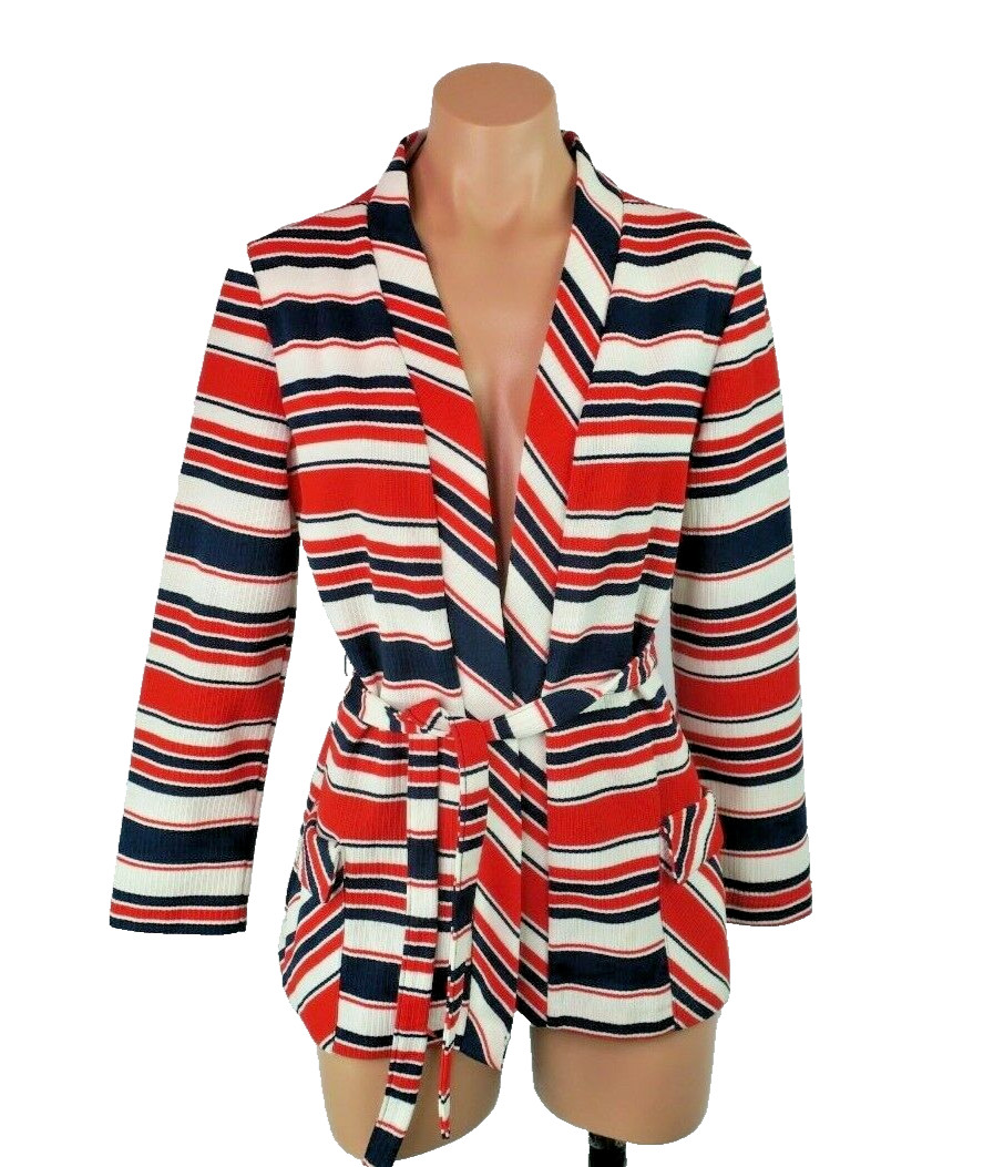 Vtg 60s JCPenney Patriotic 4th of July Jacket Fashions Striped Red White Blue M