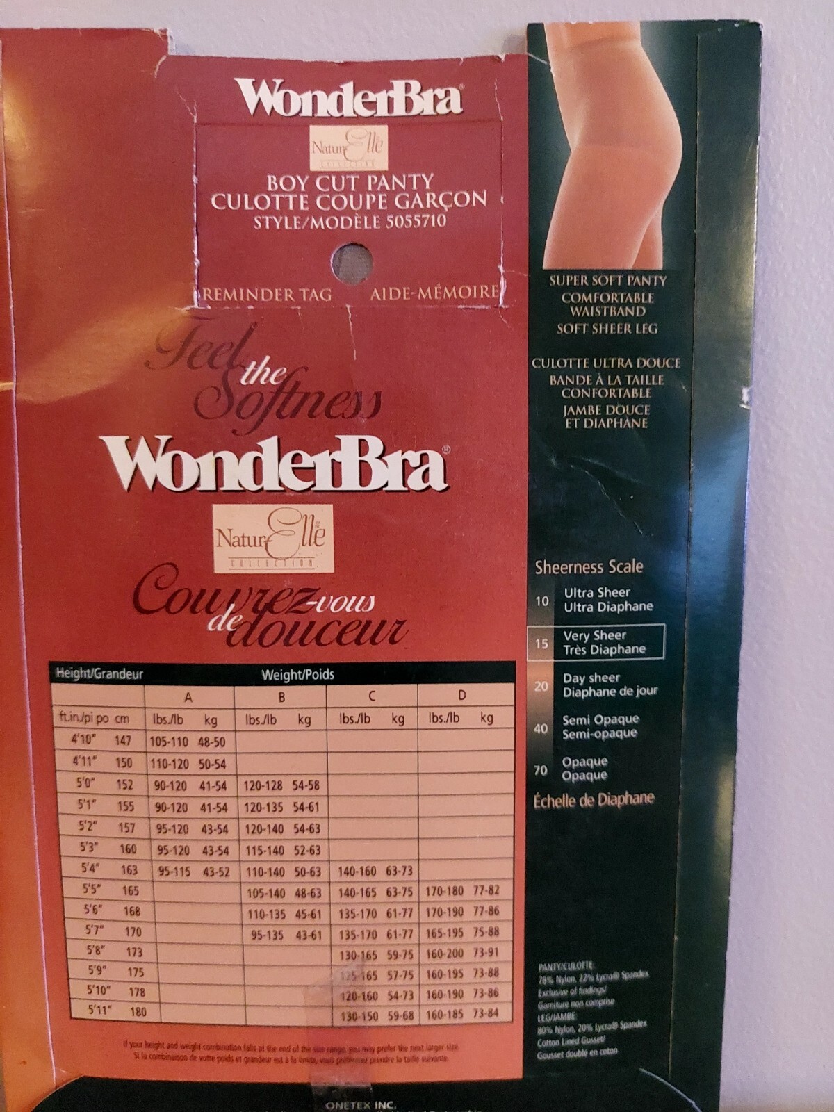 Vintage Pantyhose Wonderbra Silky Softness Control Top Color Almond size A BDR2