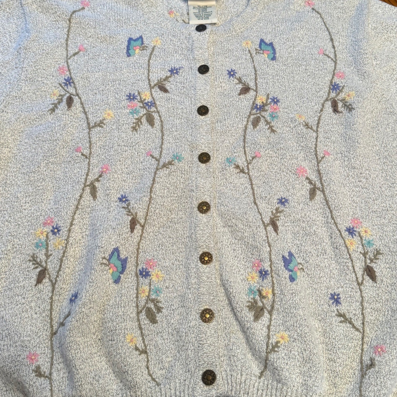 Vintage Northern Reflections Cardigan Sweater Size XL Embroidered Floral Cottage