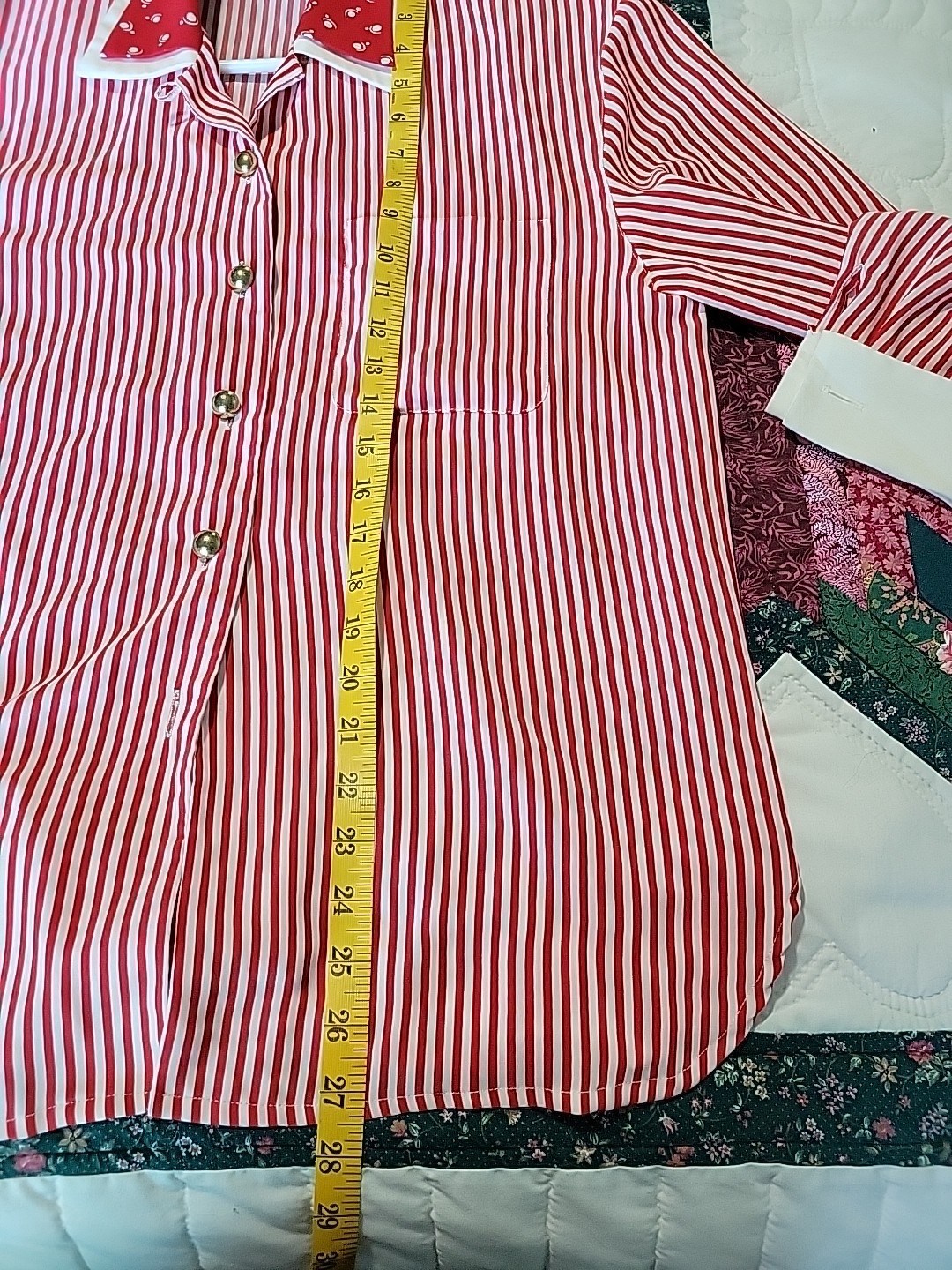 Vintage Women’s Blouse Top SIZE 8 red & White Stripe SK & CO Polyester Fabric