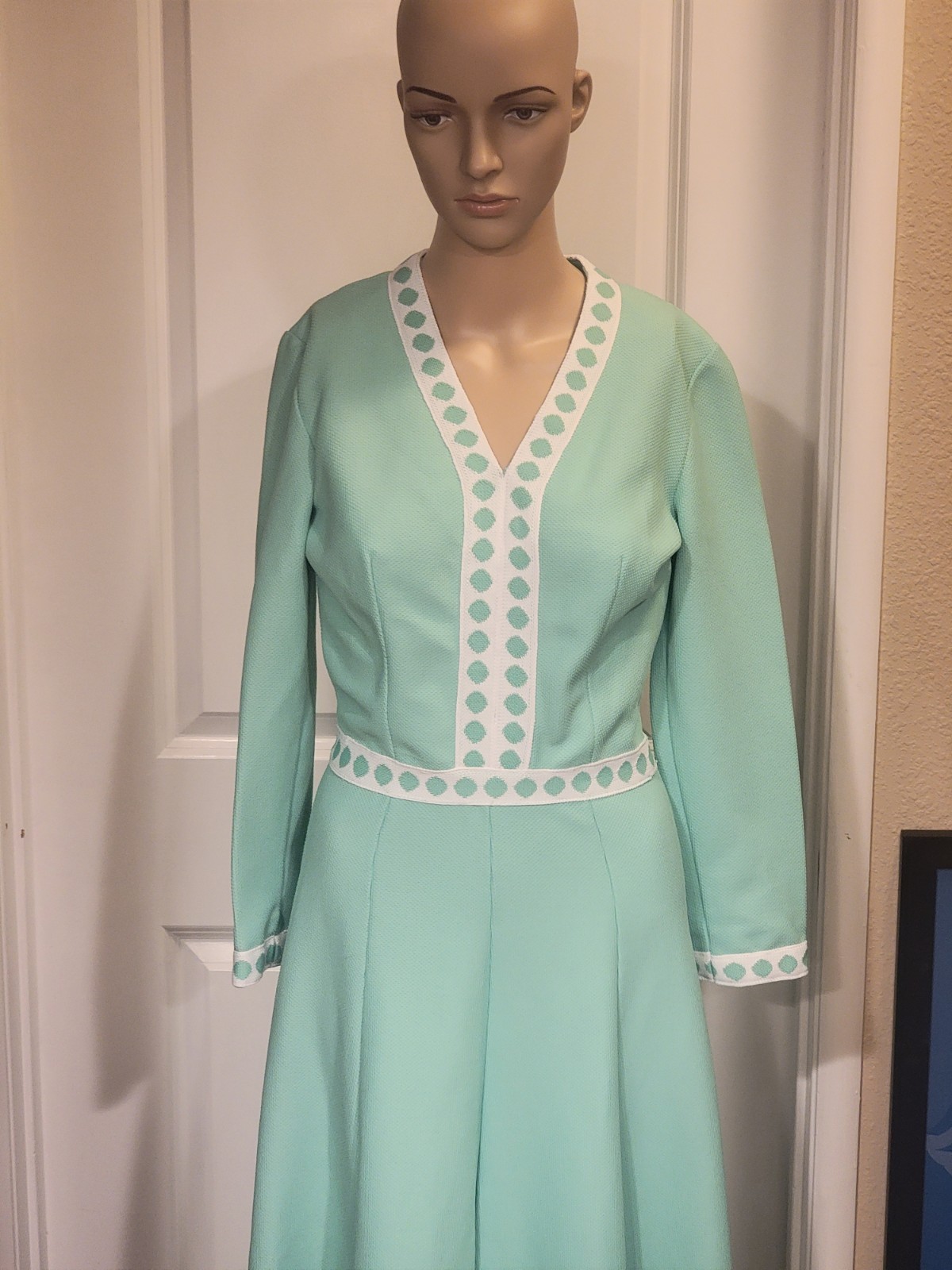 VTG 70s Shady Lane Jonathan Logan Green Mod Knit Maxi Dress