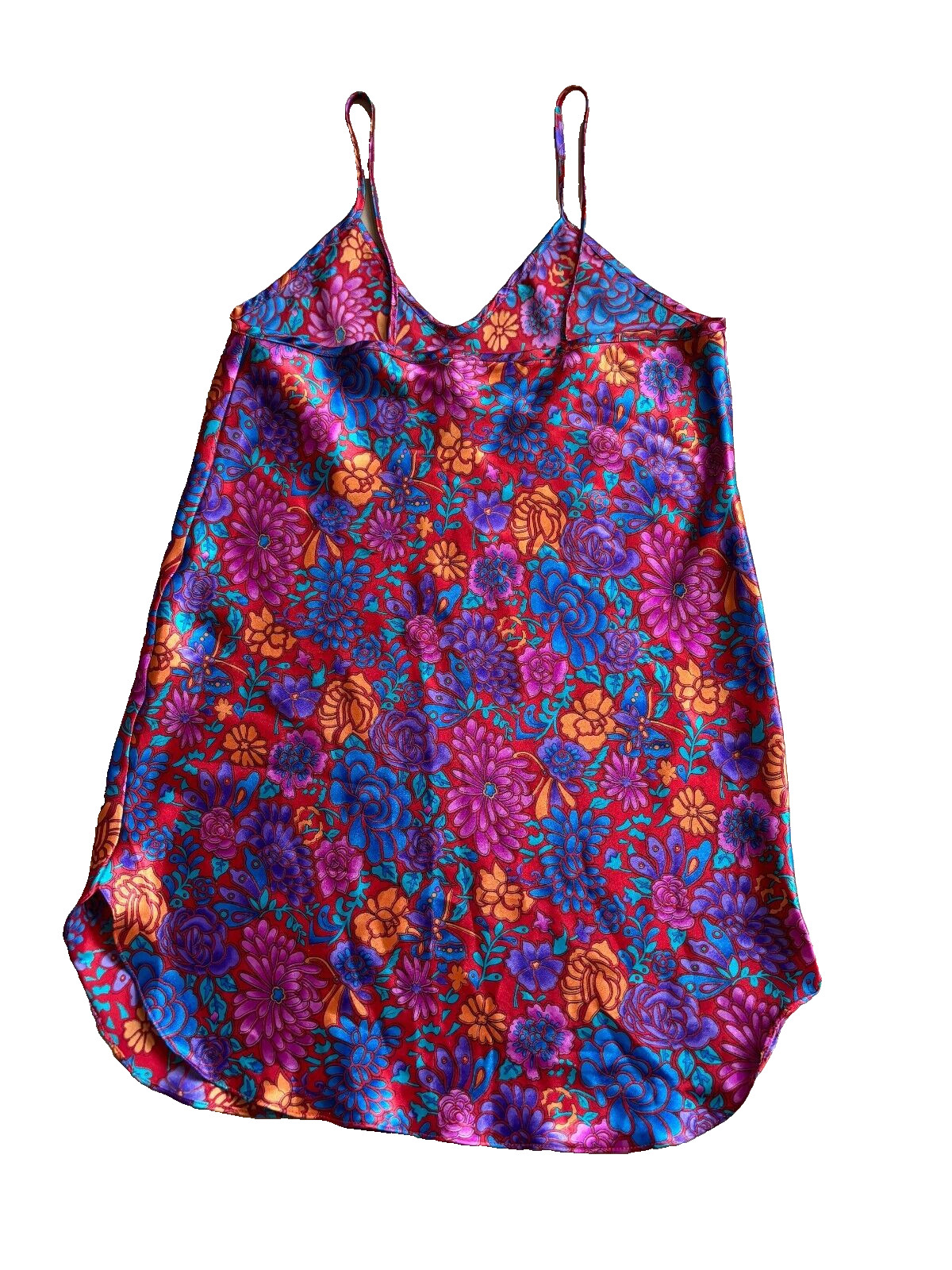 LA INTIMATES Beaux Reves Nightgown Satin Floral Red Purple Blue Vintage Medium