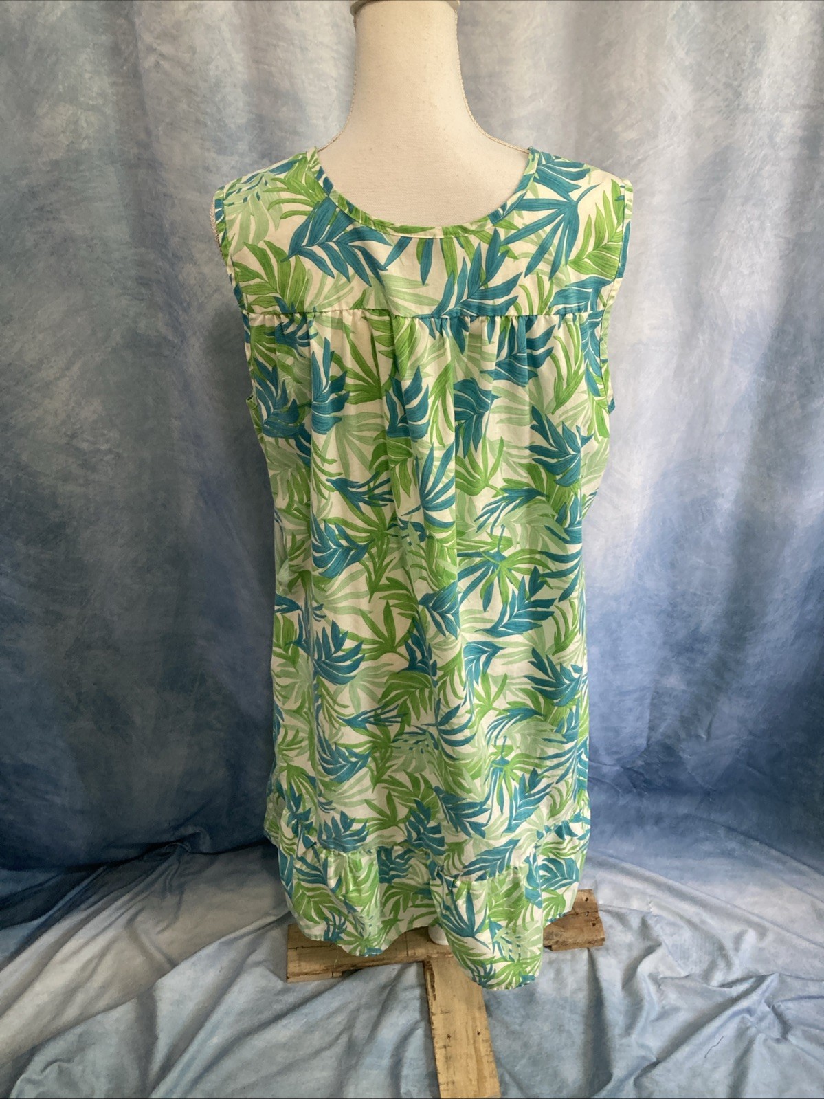 Vtg 90s Y2K Anthony Richards Muumuu House Dress 1X Plus Palm Leaf Lounge Summer