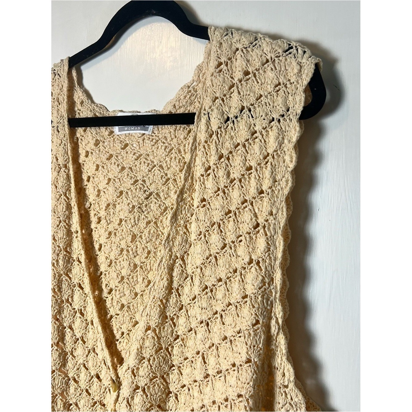 Worthington Woman Vintage Butter Cream Crochet Button-Front Vest Long Line Sz. M