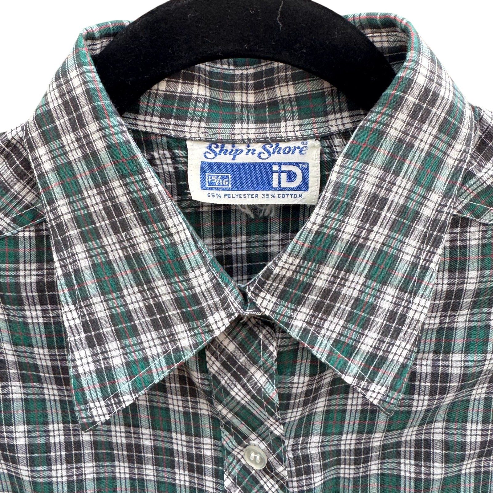 Ship N Shore Vintage 70s Plaid Tartan Long Sleeve Button Down Shirt Green Mens L