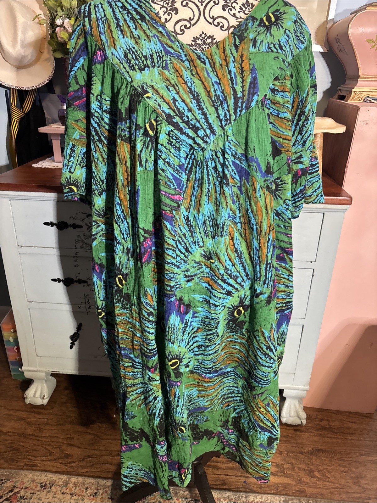Sante Classics One Size Boho Grannycore Patio/ House Dress. Pockets. Cotton.