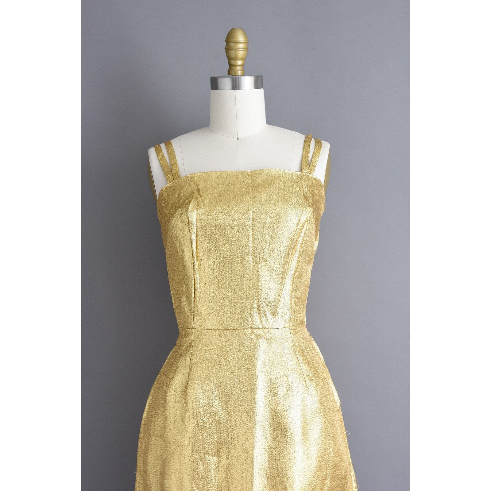 vintage 1950s 50s Gold Bombshell Wiggle Dress | XS Small