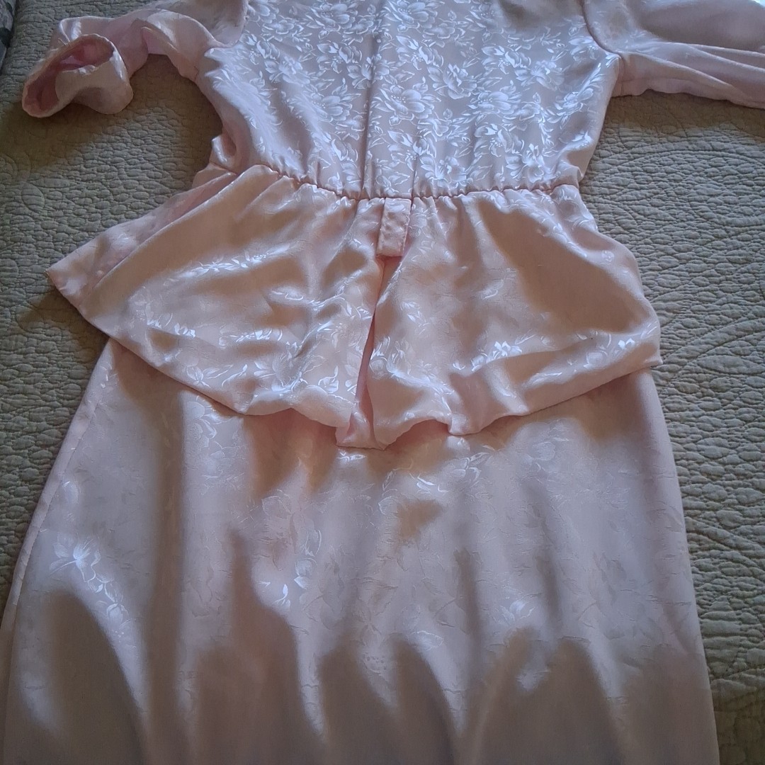 VTG 80s Katie Mfg Jacquard Peplum Dress Sz 8 Career Church Knee Length USA