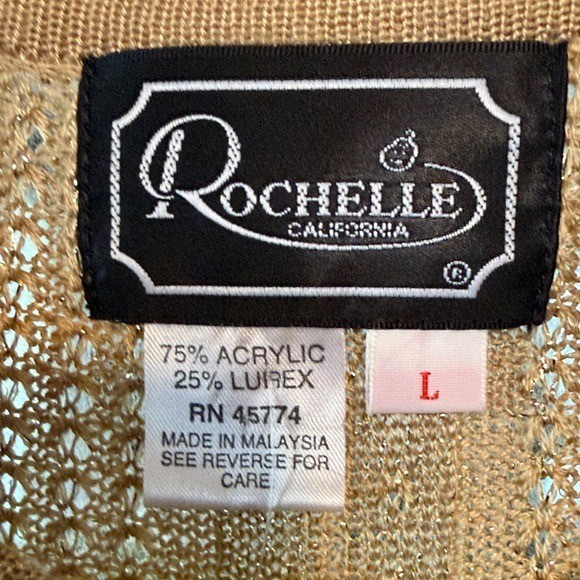 Rochelle California Metallic Knit Top Long Sleeve Pointelle Ribbed Vintage L