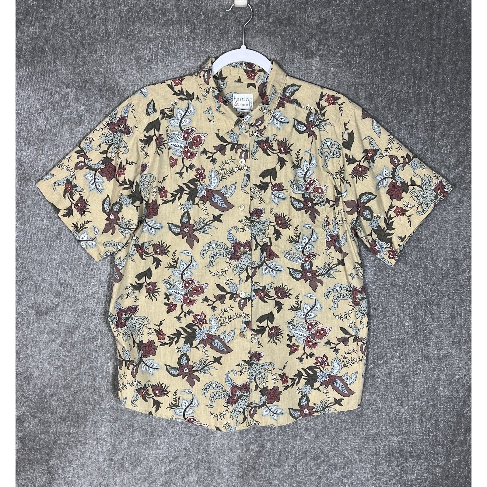 Vintage Hasting & Smith Button Up Top Womens Size Large Tan Floral Short Sleeve