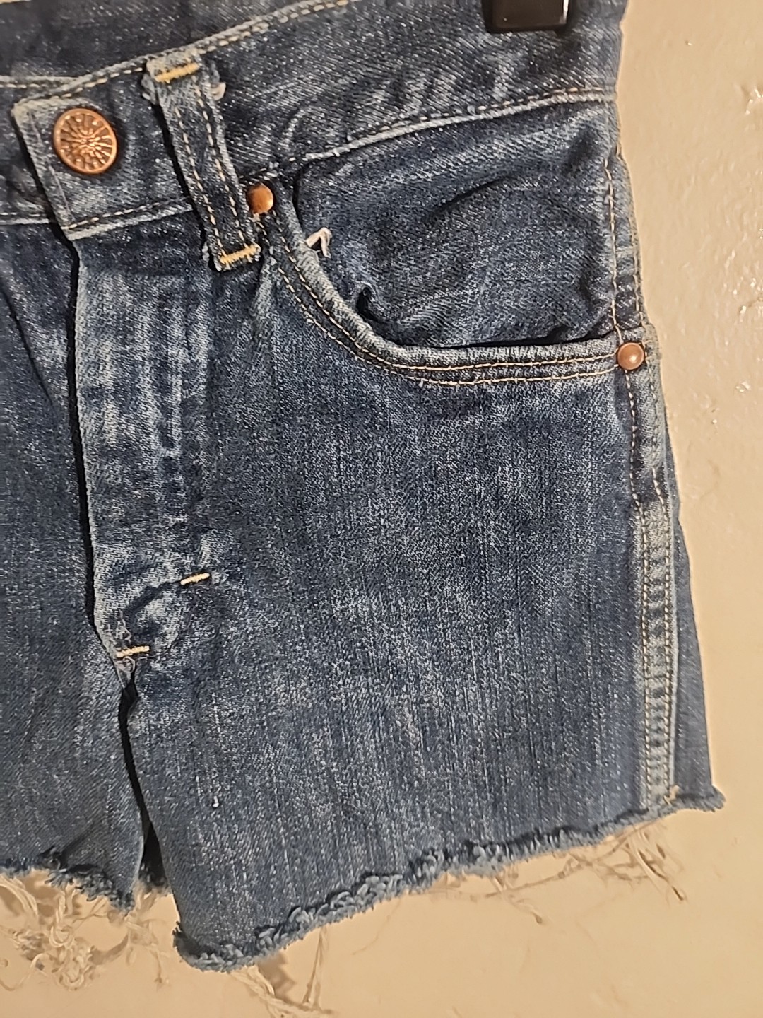 vintage denim cutoffs shorts 50’s 60’s indigo jean 23 3/4″ w cut-off