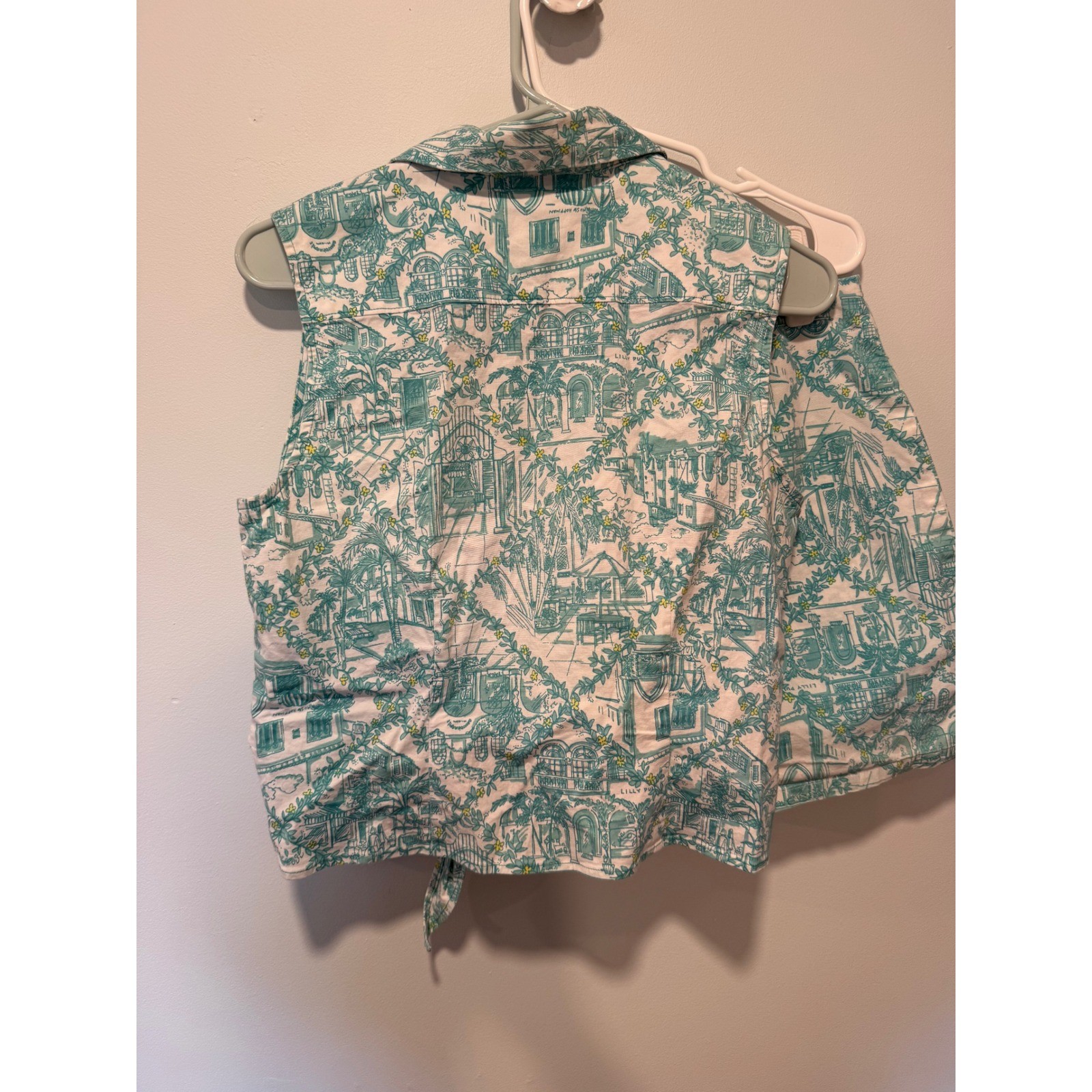 Lilly Pulitzer Vintage Y2K Toile Print Tie Front Top and Skort Set Teal White 10
