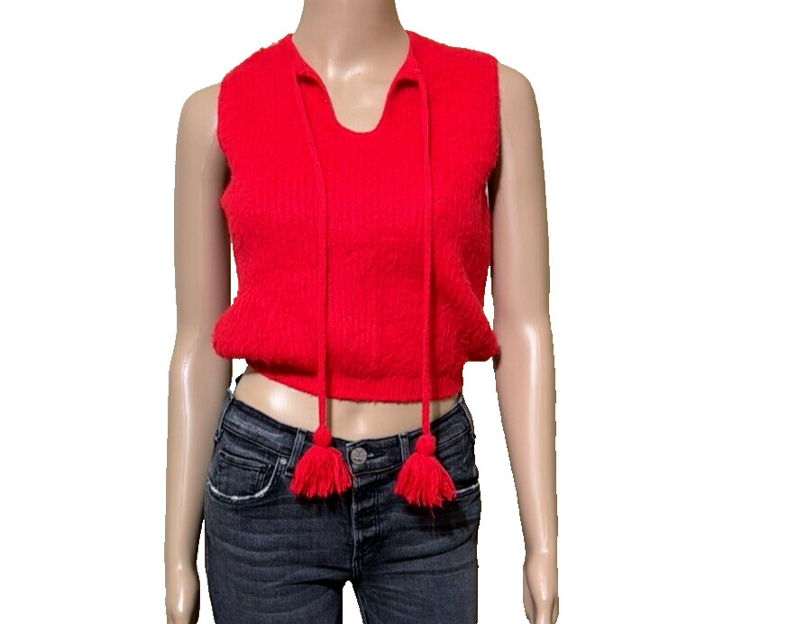 Vintage 1970’s Womens Red Orlon Sweater Vest Pom Poms Retro