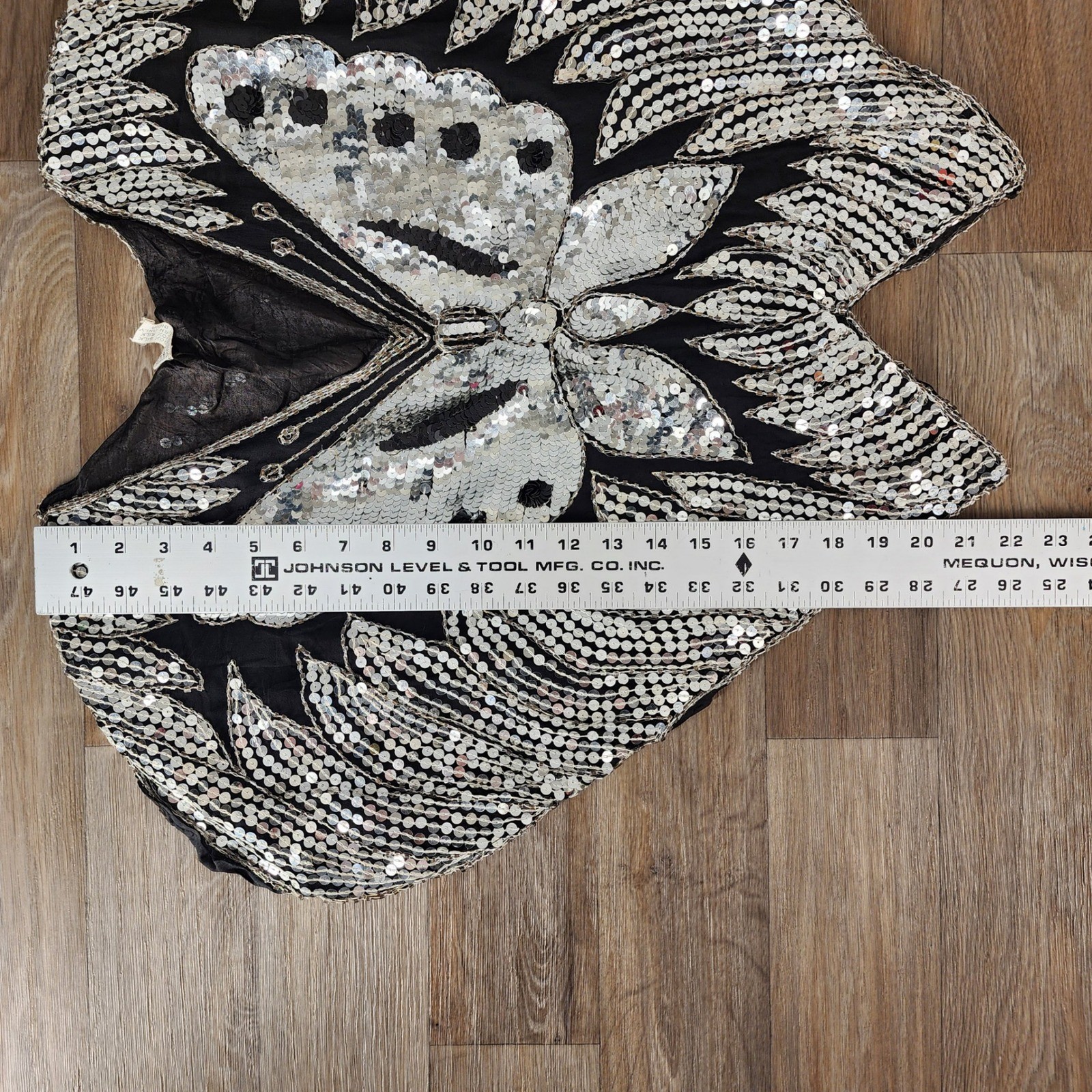 Vintage 100% Silk Silver Sequin Butterfly Top Batwing Dolman Beaded India
