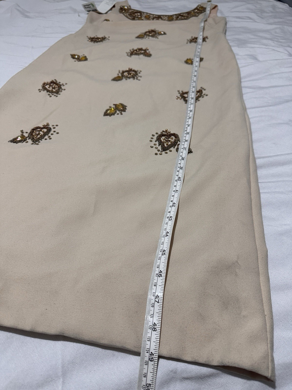 Vintage 50s 60s Sz S / M gold beaded sequin formal evening maxi gown dress party