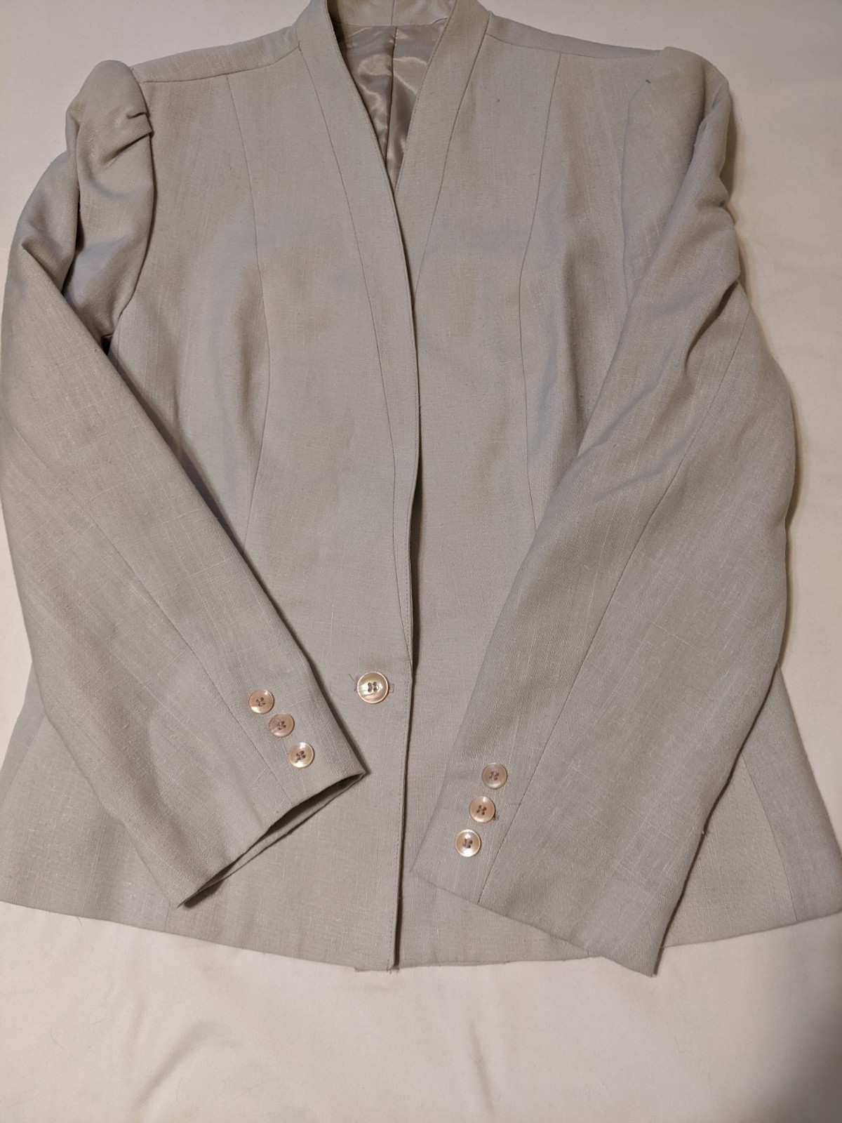 Vintage 80s Glorious Gals Gray Linen Look Blazer Skirt Suit 14 Career Office