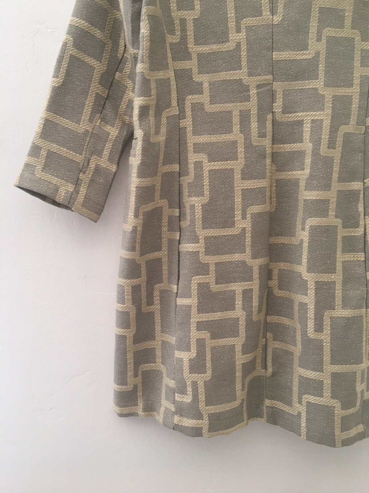 Vtg Kathryn Asahino Originals Coat XS Gray Beige Mid Mod Geometric Sparkle