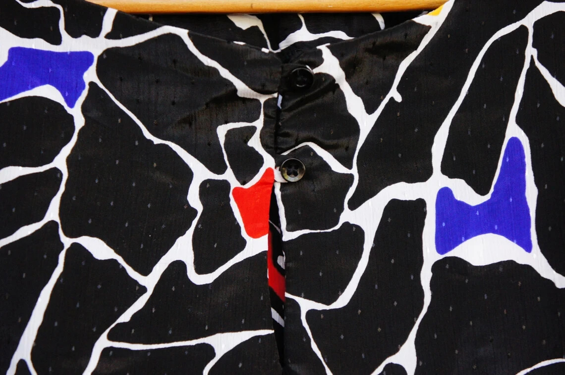 Vintage 80s Graphic Print Blouse By Rhoda Lee High Fashion Retro