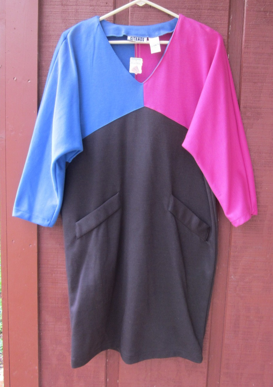 Vintage NOS Women’s GITANO Dress Size Medium Pink Blue Black Color Blocked 1980s