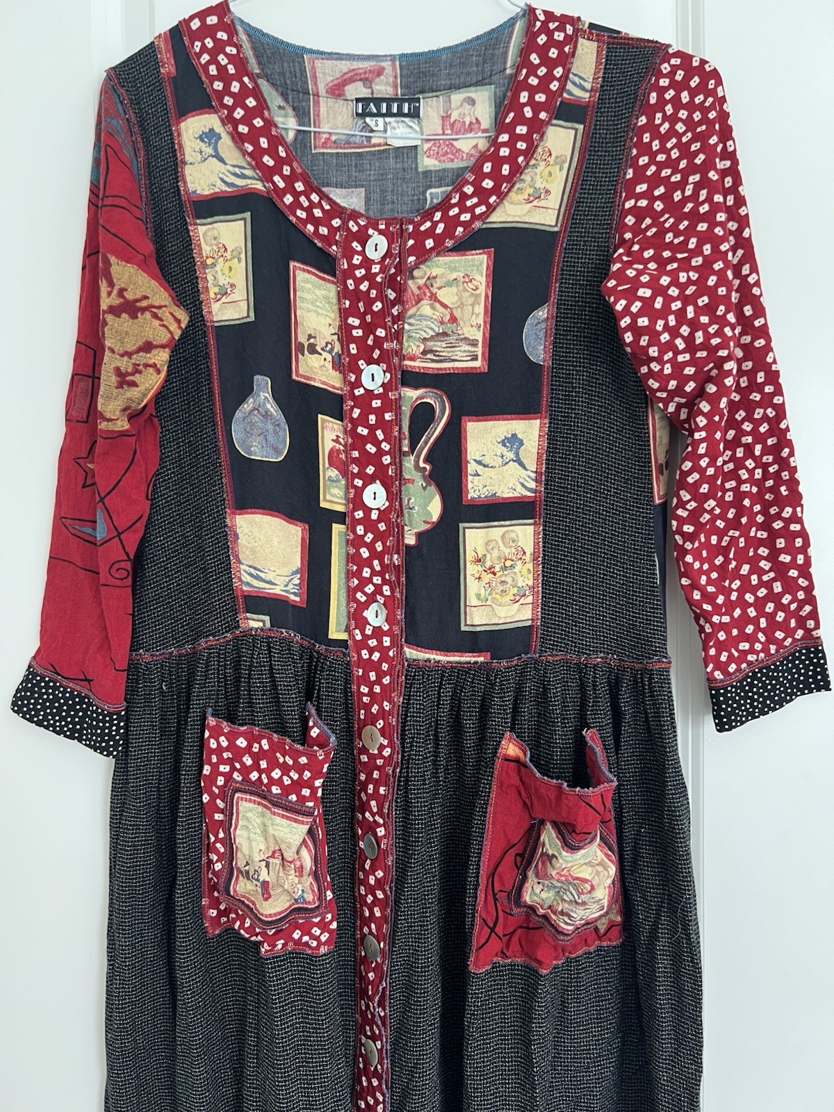 vintage Faith patchwork Boho Maxi Dress 45.5” Long